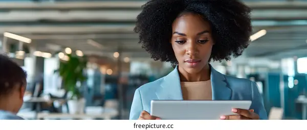 African American Businesswoman Using Tablet In Office