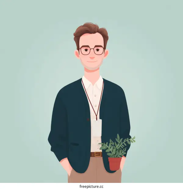 Smiling Man in Casual Wear with a Plant