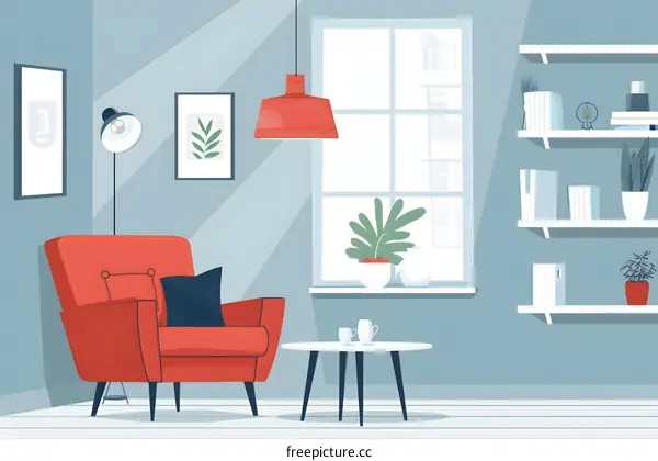 Modern Living Room Interior Design with Red Armchair