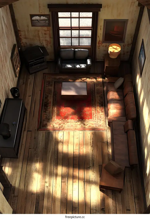 Rustic Living Room with Wood Floor and Window Light