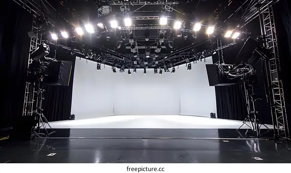 Empty Studio With Lights And Cameras