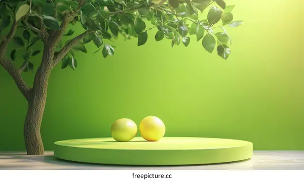 Green Scene with Fruits and Tree Illustration
