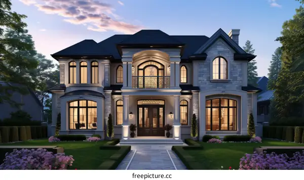 Luxury Modern House Exterior Design With Stone Facade And Front Yard