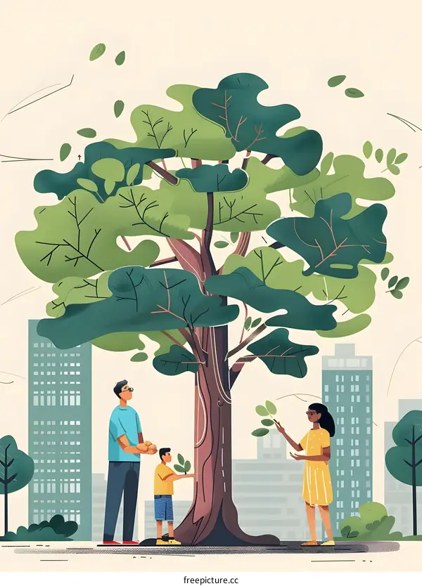 Family Planting a Tree in City Park