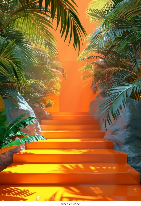 Vibrant Orange Steps in a Tropical Paradise