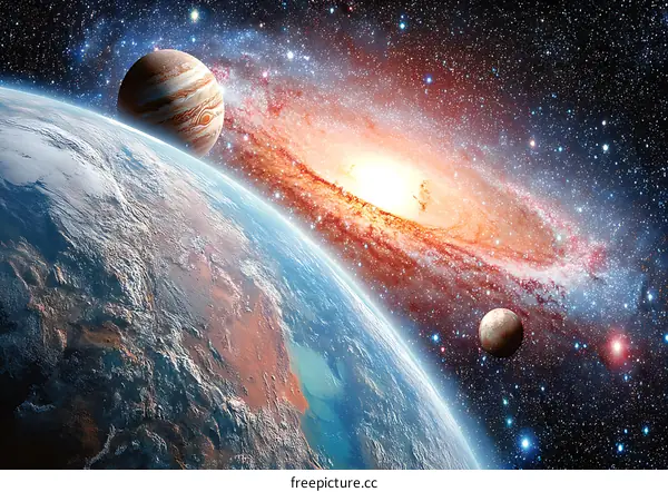Stunning Space Scene with Planets and Galaxy