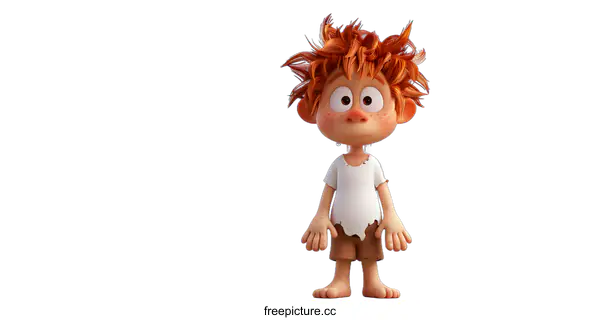[Transparent Background PNG]3d cartoon character freckles orange hair barefoot