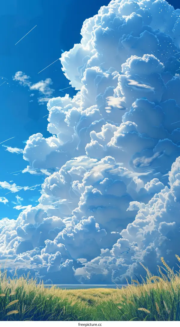 Towering Cumulus Clouds over a Serene Meadow