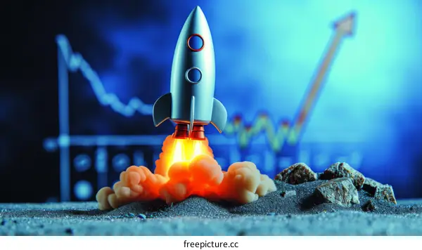 Business startup or new product launch concept with rocket ship