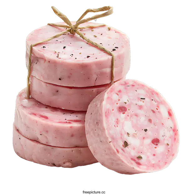 [Transparent Background PNG]Slices of delicious sausage on white background