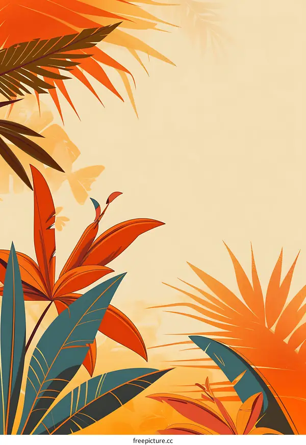 Tropical Leaf Pattern Background with Orange and Green Tones