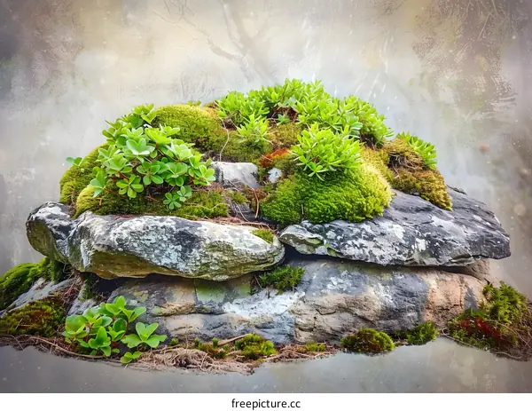 Green Moss Growing On Rocks