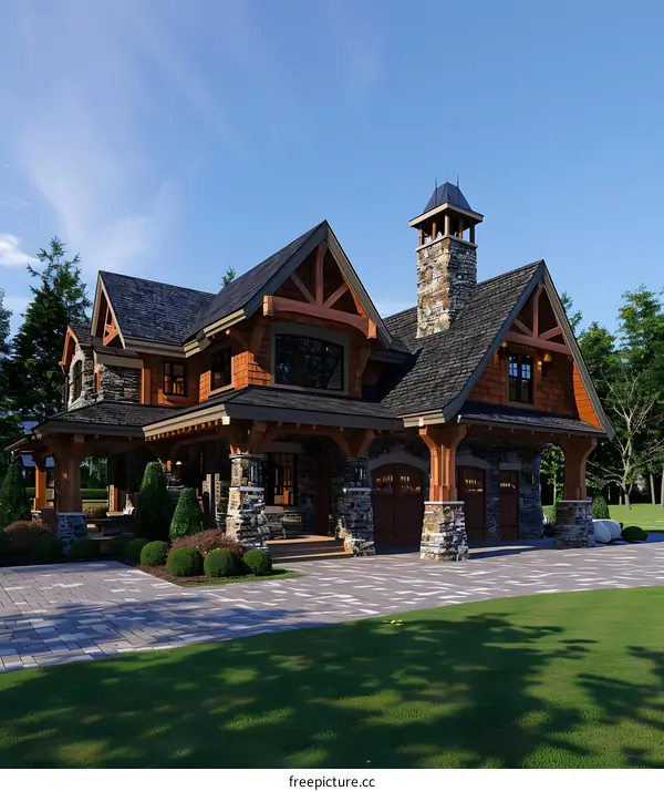 Modern Farmhouse with Stone Exterior and Large Garage