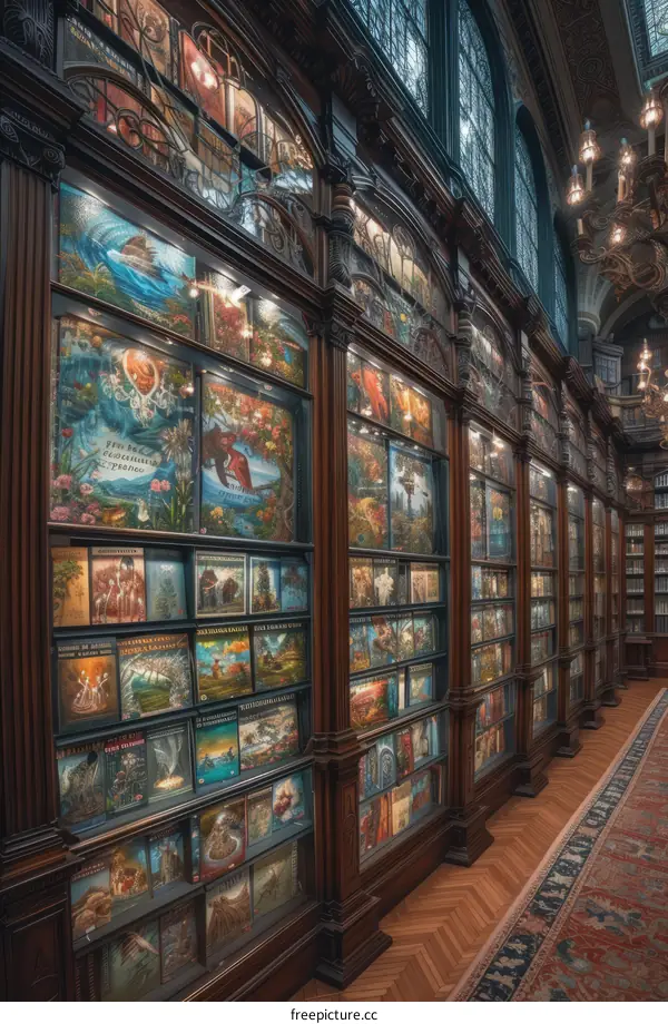 ornate library with stained glass windows