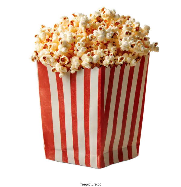 [Transparent Background PNG]Popcorn in a Red and White Striped Box