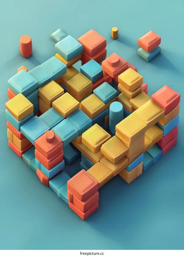 Abstract Colorful Building Blocks On Turquoise Background