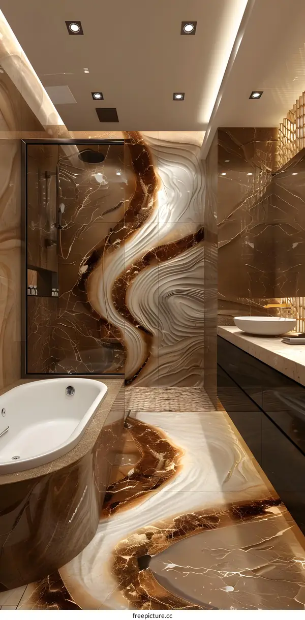 Modern Bathroom with White Marble Tiles and Polished Chrome Fixtures