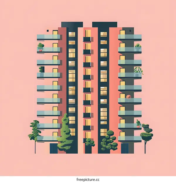 Modern Apartment Building Illustration With Pink Background