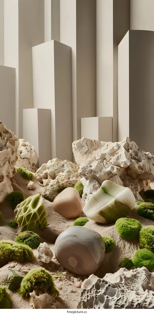 Abstract Minimalist Still Life With Stones and Moss