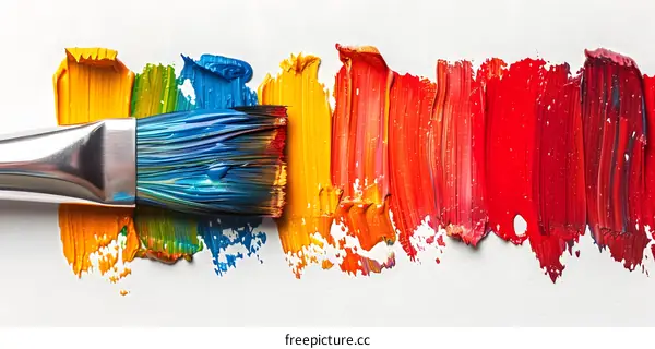 Colorful brush strokes of paint on a white background