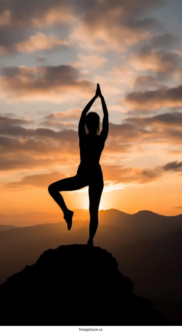 Yoga pose on the mountaintop at sunset
