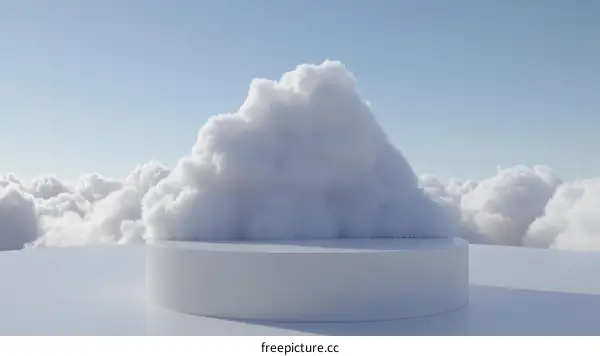 Abstract Fluffy Cloud Display on a White Pedestal
