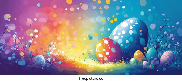 Colorful Easter Eggs in a Magical Garden Illustration