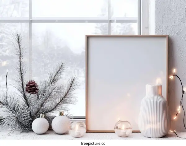 Winter Window Decor with Empty Frame