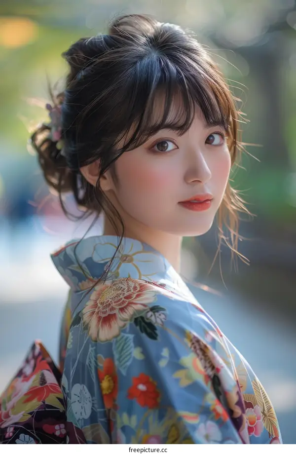 Asian Woman in Traditional Japanese Kimono Portrait