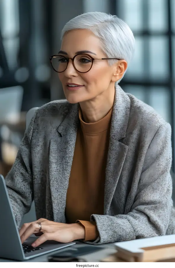 Businesswoman in Gray Blazer Using Laptop