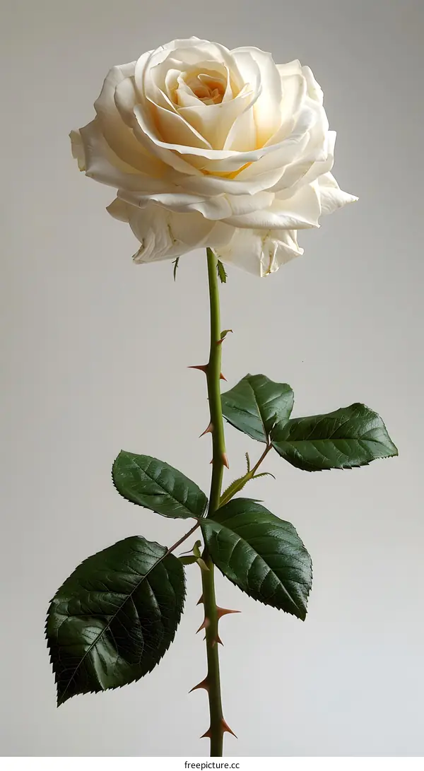 Single White Rose on Gray Background