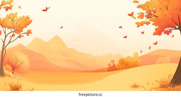Autumn Landscape with Falling Leaves
