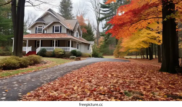 New England autumn house
