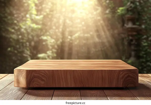 Wooden Cutting Board Display Against Nature Background