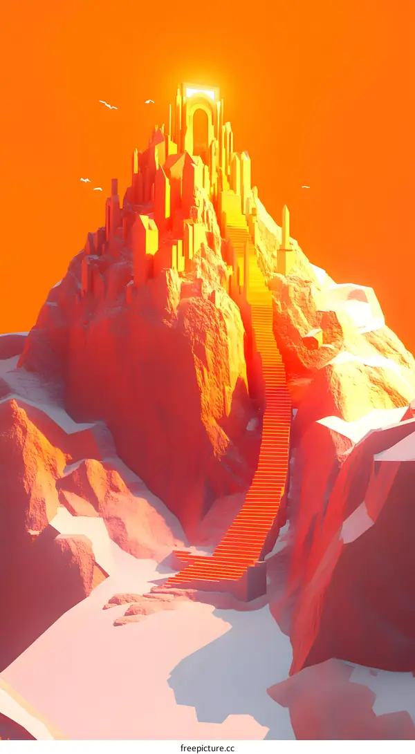 Golden City on Mountain Top with Stairs to the Sky