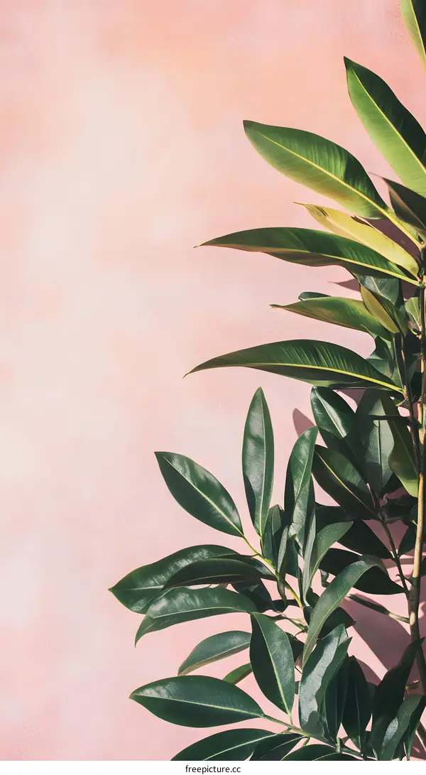 Green Leaves Against A Pink Wall