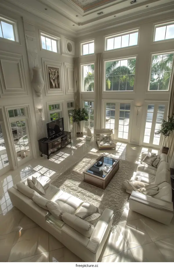 Bright Modern Living Room with Vaulted Ceilings and Natural Light