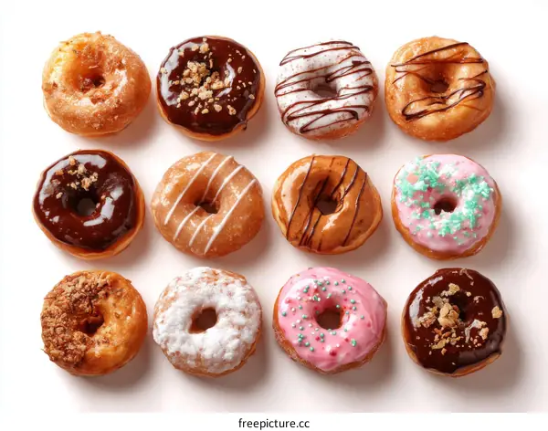Assorted Delicious Donuts on White Background