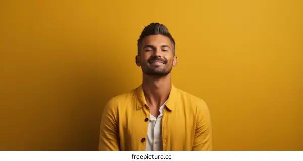 Studio portrait of a happy man with eyes closed