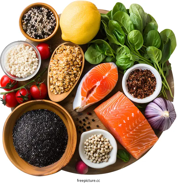 Healthy Food Ingredients Layout on Wooden Board