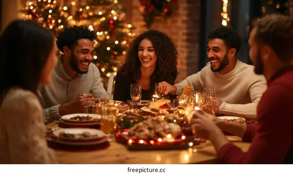 Happy Family Christmas Dinner Celebration