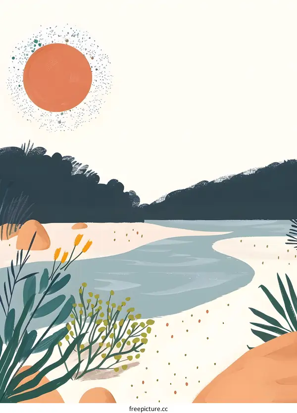 Hand Drawn River Landscape Illustration