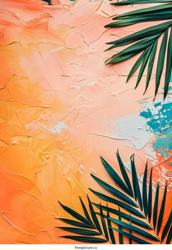 Abstract Tropical Leaf Background With Orange and Peach Colors