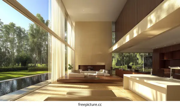 Modern House Interior with Large Windows