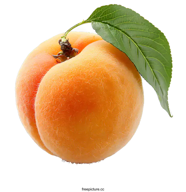 [Transparent Background PNG]Single Peach with Leaf on White Background