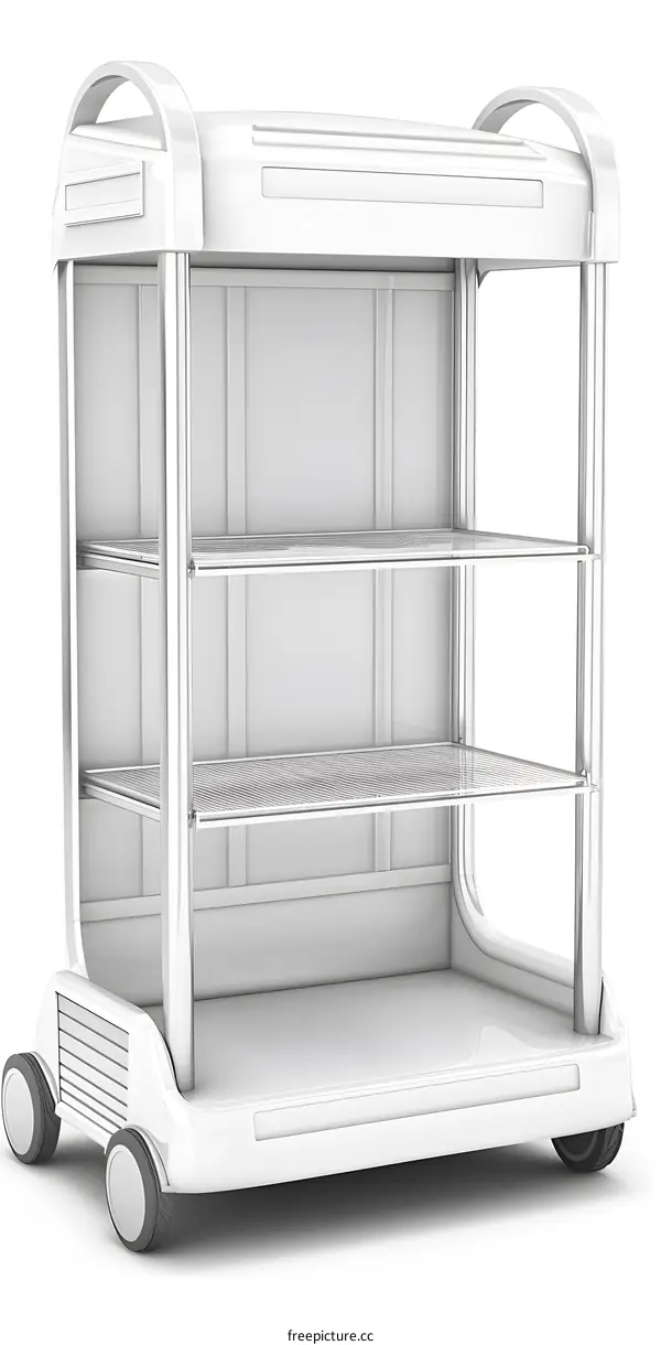 White 3D Model of a Serving Cart on Wheels