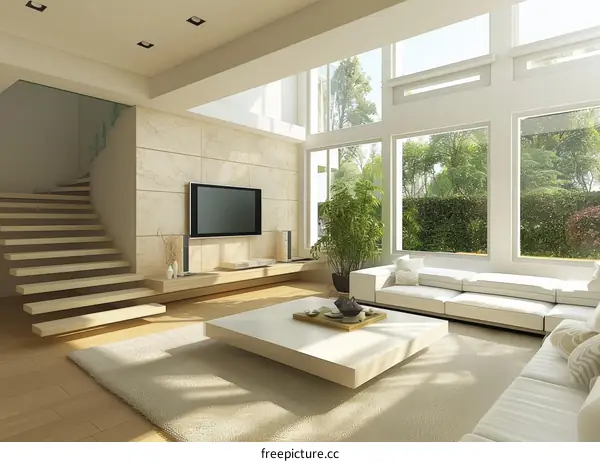 Modern Open Plan Living Room with High Ceilings