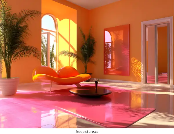 Orange and Pink Modern Living Room Interior Design