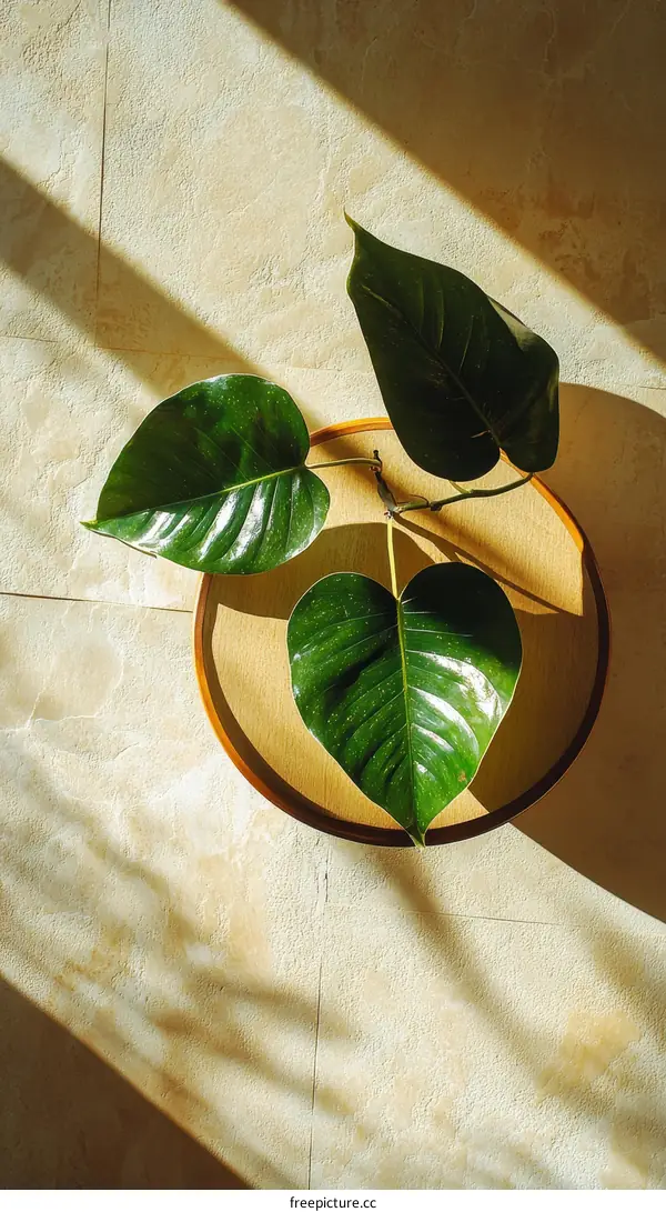 Indoor Plant in a Wooden Tray under Sunlight