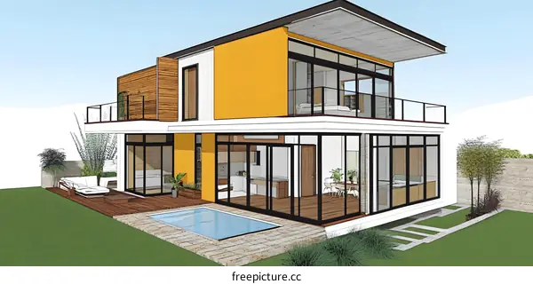 Modern Two Story House With Pool And Yard